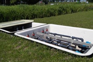 The aboveground water basins in combination with the ASR unit.