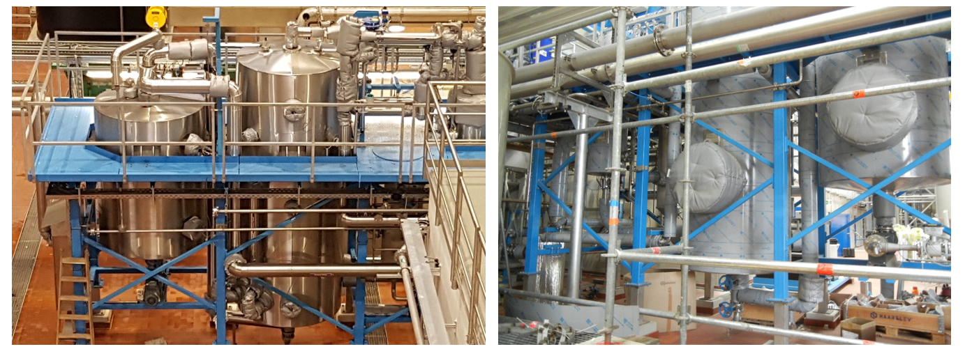 Thermal pressure hydrolysis units: left: final, right: under construction